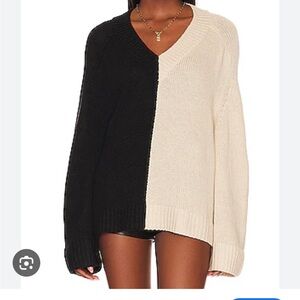 Lovers and Friends Earlene Color Block V Neck Black and Cream Sweater